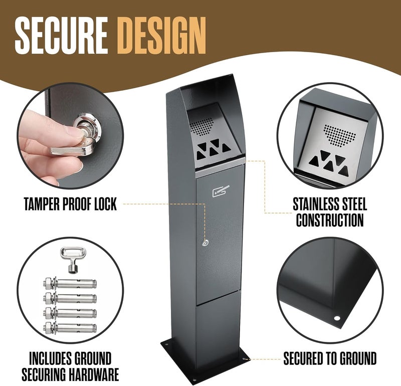 Houseables Cigarette Butt Disposal Outdoor, Cigarette Disposal Outdoor, Standing Ashtray, Butt Can For Outside, Commercial Smoking Receptacles, Smokers Outpost, Outside Ashtrays, Receptacle Bin, Lock - Image 5